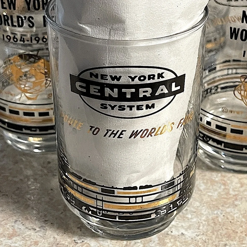 New York World's Fair Glasses 1964-1965 New York Central Train System Set of 6